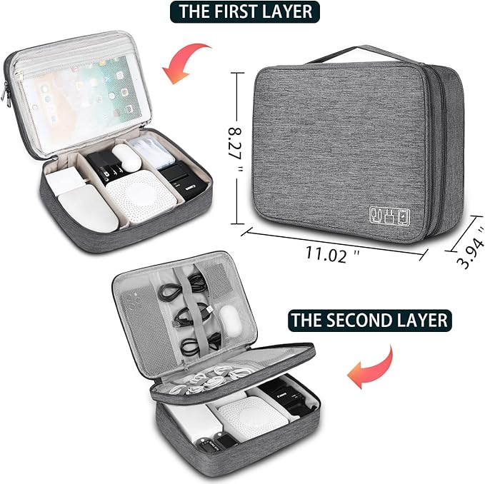 Electronic Organizer Travel Universal Cable Organizer Electronics Accessories Bag for Cable, Charger, Phone, USB, SD Card,1Pack