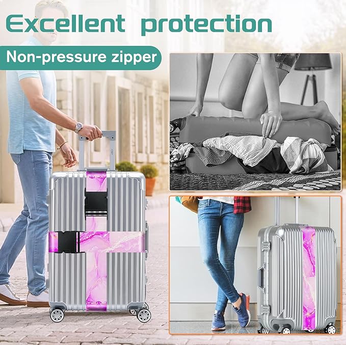 Slohif Luggage Straps for Suitcases Travel Belt Accessories Luggage Connector Identifiers Over Handle with Buckle Unique Nylon Adjustable Strap for Sleeping Bag Car Seat Deep Purple Marble (2 Pack)