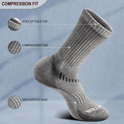 BULLIANT Compression Socks for Men 6Pairs, Athletic Crew Socks Cushioned For Men Sports Running-Arch Support