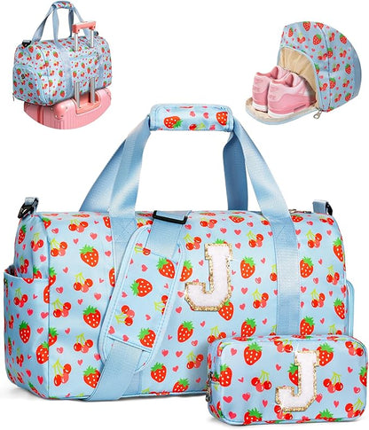 Girly Gifts for Girls, Initial Duffle Dance Bag for Kids, Preppy Overnight Bag with Toiletry Pouch, Birthday Gifts for Preteen Teens, Tween Teen Girl Gifts Trendy Stuff, Travel Essentials