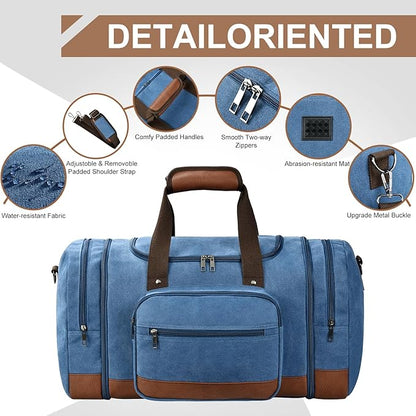 Litvyak Duffle Bag for Travel, Large 60L Canvas Travel Duffel Bags Overnight Weekend Gym Carry On Luggage Bag for Men & Women(Blue)