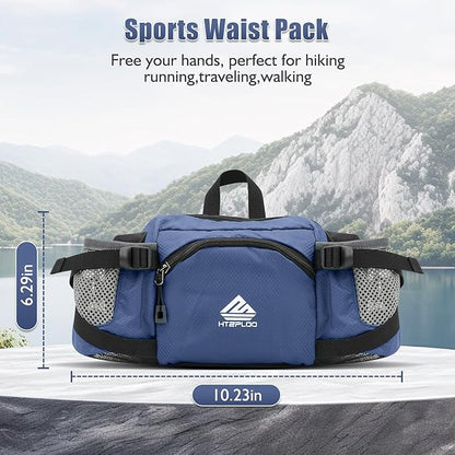 Fanny Pack Waist Bag with Water Bottle Holder for Men Women Running Hiking Travel Dog Walking Workout Cycling Outdoor (Dark Blue)