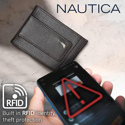 Nautica Men's Slim Wallet | Card Case | RFID Blocking | ID Window | Minimalist | Lightweight | Genuine Leather