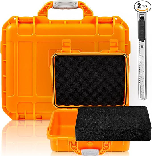 1 Pcs 16.3 x 12.4 x 6.5 Inch Waterproof Hard Case with DIY Customizable Foam Insert Portable Protective Case with Knife for Camera Drones Equipments Tools Test Instruments (Orange)