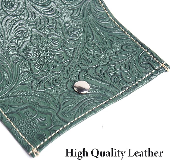 Pill Organizer,Haecsfl Weekly Travel Pill Case Box Medication Reminder Daily AM PM, Day Night 7 Compartments,for 4 Times A Day, 7 Days a Week-Includes Leather PU Carrying Case(1-Carved Green2)