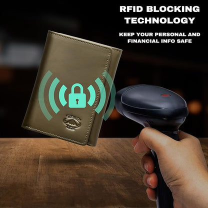 Stealth Mode Leather Trifold RFID Wallet For Men With Flip Out ID Holder (Camo)