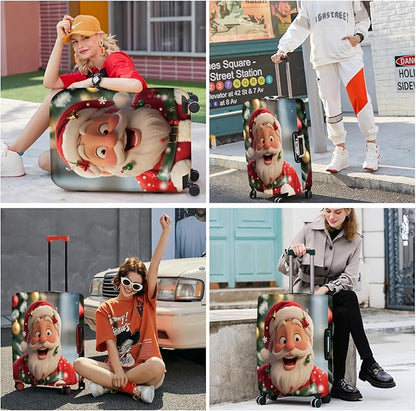 FOREVER QUEEN Santa Claus Luggage Cover Suitcase Protector Suitcase Cover Anti-Scratch,Stretchable Bag Cover Washable Durable Polyester