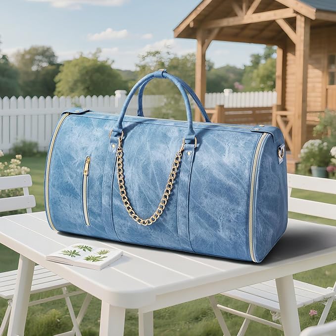 Garment Duffle Bag for Travel, Convertible 20.5×10×12.5 Inch Carry On Garment Bag for Women, Foldable Travel Bags with Shoe Compartment & Toiletry Pocket for Business Trip, Vacation, Blue