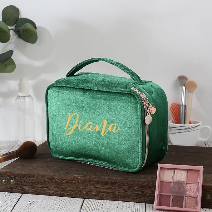 Personalized Name Makeup Bags - Monogrammed Gift for Women Girls Cosmetic Bag with Zipper Gift Ideal for Teen Girls Women Birthday Friend Mom (Green)