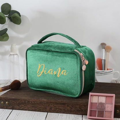 Personalized Name Makeup Bags - Monogrammed Gift for Women Girls Cosmetic Bag with Zipper Gift Ideal for Teen Girls Women Birthday Friend Mom (Green)
