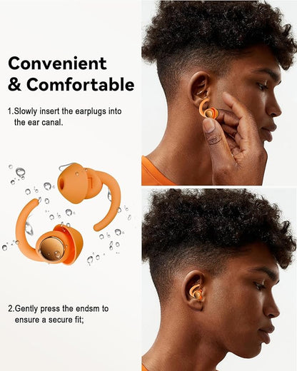 Ear Plugs for Sleeping - Noise Reduction Soft Silicone Earplugs, 2 Pairs Reusable Hearing Protection Earplugs for Noise Sensitivity, Sleep,Snore,Travel,Sound Reduction Noise Cancelling - Orange