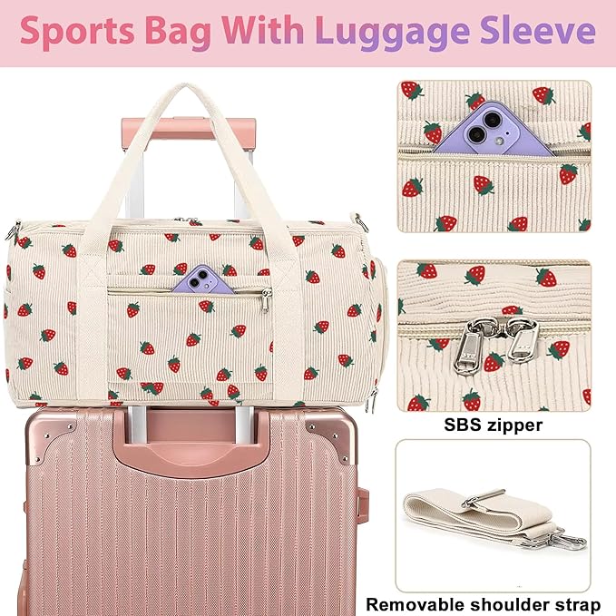 Kids Strawberry Duffle Bag for Girls and Woman with Shoe Compartments,Gymnastics Sports Bag for Kids Dance