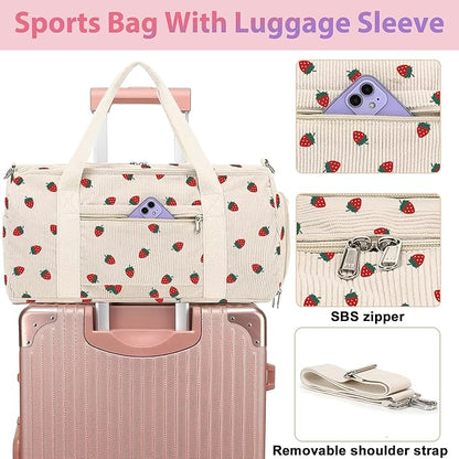 Kids Strawberry Duffle Bag for Girls and Woman with Shoe Compartments,Gymnastics Sports Bag for Kids Dance