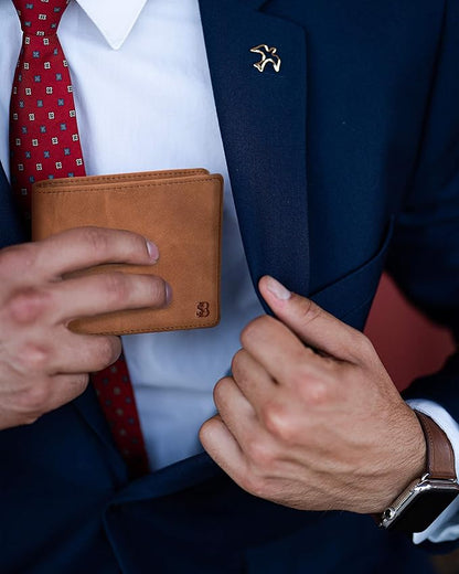 SERMAN BRANDS 2 ID Window Wallet for Men RFID Blocking Leather, Bifold Top Flip, Extra Capacity Travel Wallet