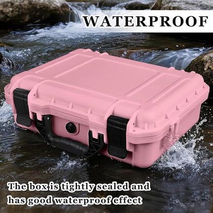 1 Pcs 14.3 x 11.4 x 4.5 Inch Waterproof Hard Case with DIY Customizable Foam Insert Portable Protective Case with Knife for Camera Drones Equipments Tools Test Instruments (Pink)