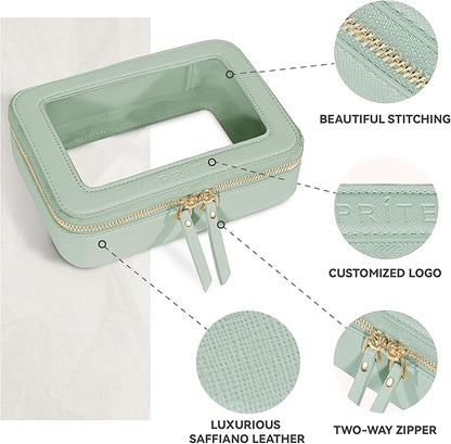 Prite Clear Makeup Bag Cosmetic Organizer Case Waterproof Travel Toiletry Bag Skincare Pouch with Golden Zipper(Green)