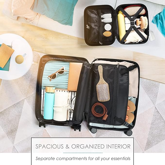 20 Inch Carry On Luggage 22x14x9 Airline Approved, Carry On Suitcase with Wheels, Hard-shell Carry-on Luggage, Durable Luggage Carry-On, Navy Small Suitcase with Cosmetic Case