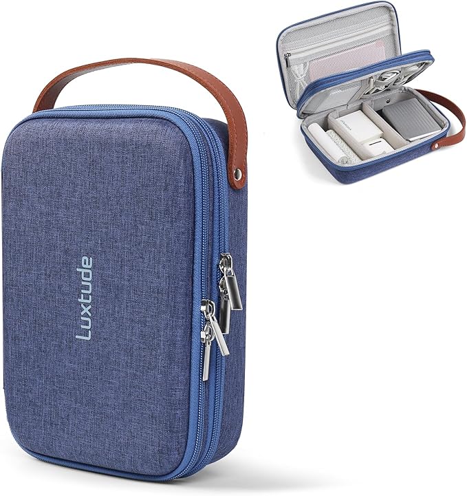 Luxtude Electronic Organizer Travel Case, Double Layer Tech Organizer, Hard Charger Bag, Tech Bag, Travel Essentials for Charger/Mouse/Cash/Card, Blue