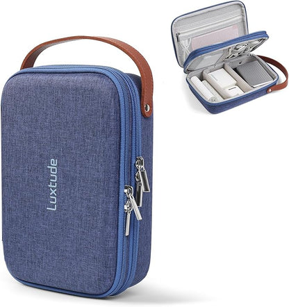 Luxtude Electronic Organizer Travel Case, Double Layer Tech Organizer, Hard Charger Bag, Tech Bag, Travel Essentials for Charger/Mouse/Cash/Card, Blue