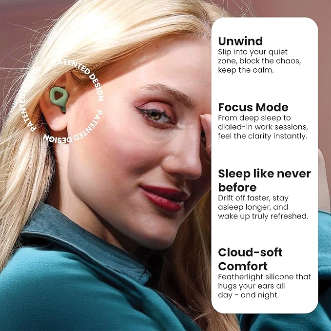 Zenz Unwind Silicone Ear Plugs for Sleep & Noise Reduction – Reusable 27 dB Earplugs with 8 Tips (XS‑L) & Carry Case – Comfortable for Sleeping, Study, Work & Travel - Mossy Mint