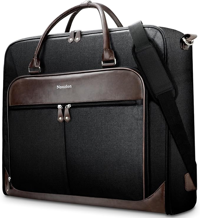 Garment Bag Travel Large Leather Carry On Suit Bag with Strap for Business Hanging Suitcase Luggage Bags for Men Women (Black)