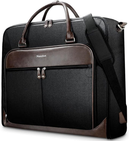 Garment Bag Travel Large Leather Carry On Suit Bag with Strap for Business Hanging Suitcase Luggage Bags for Men Women (Black)