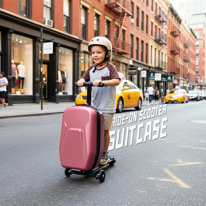20" Hardshell Scooter Suitcase for Kid & Adult Foldable 2 in 1 Ride on Carry on Travel Trolley Scooter Luggage With Wheels
