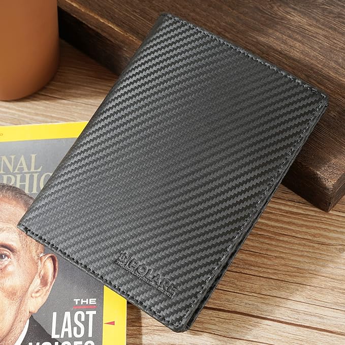 Polare Functional RFID Blocking Leather Passport Holder Travel Bifold Wallet For Men (Carbon Black)