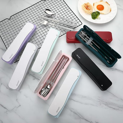DEVICO Travel Utensils With Case, 18/8 Stainless Steel Camping Utensils, Reusable Portable Silverware Cutlery Set For Lunch Box, Include Fork Spoon Chopsticks