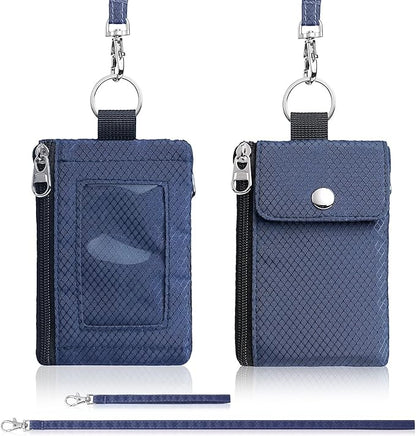 Minimalist Wallet For Mens Womens, Keychain RFID Blocking Zipper Small Wallet with ID Window 2 Lanyards,Water Resistant Travel Cash Card Coin Case Boys Girls