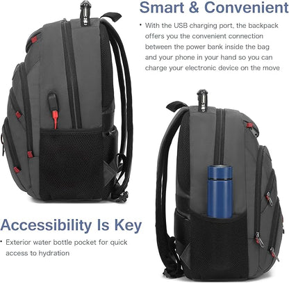 Boavan Laptop Backpack for men, 15.6 inch Laptop Bag with USB Port, Waterproof Travel Work Backpack Purse, Anti-Theft Teacher Nurse Doctor Casual Bookbags Office Business backpack，Grey