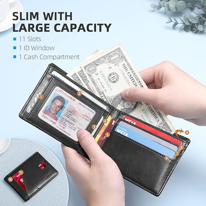 Zitahli Wallet for Men Slim 11 Credit Card Holder RFID Blocking Small Men's Wallet Bifold Minimalist Front Pocket With Mens Gifts Box