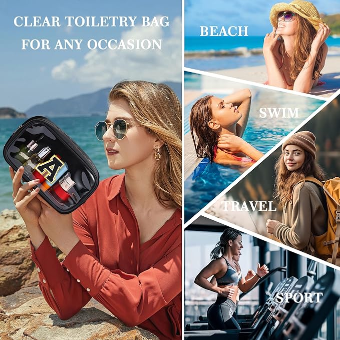 YOOLIFE Travel Clear Makeup Bag Toiletry Bag, Make up Bag Waterproof Toiletry Bags for Women Cosmetic Bag Birthday Gifts for Women Personalized Mother Girlfriend Wife Bridesmaid Gifts Black Letter S