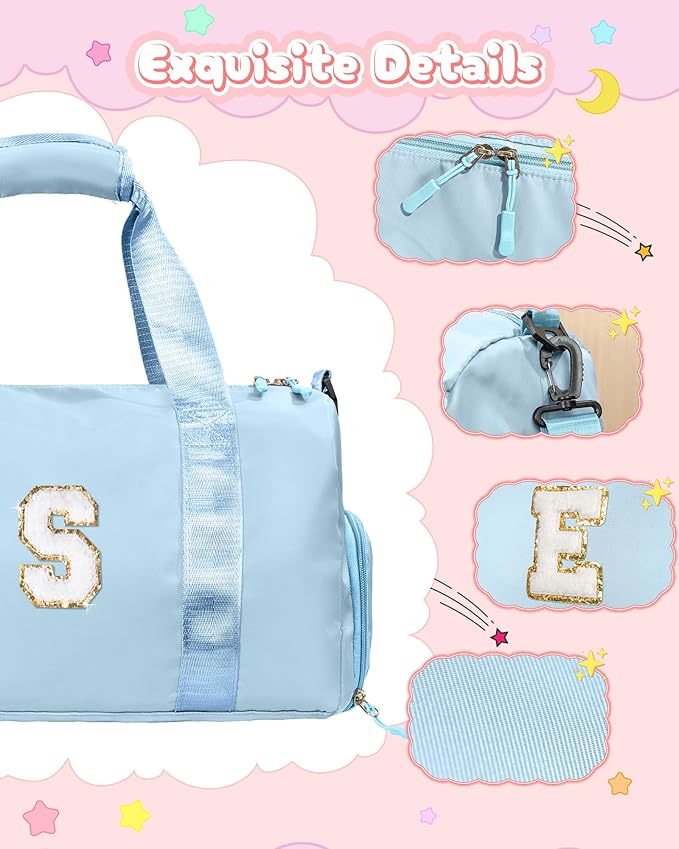 Christmas Gifts for Girls-Girl Gym Bag with Shoe Compartment, Kid Personalized Weekender Overnight Bags, Initial Travel Tote with Makeup Pouch, Gift for 8 Year Old Girl (Letter P)