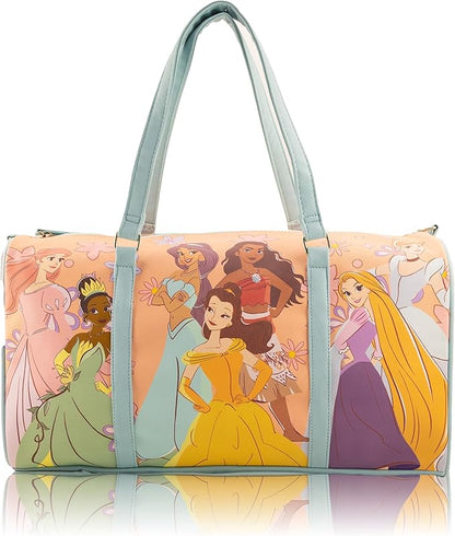 Disney Princess Mini Duffle Bag for Kids | Princess Travel Bag for Girls with Belle, Ariel, Tiana & More | Small Weekender Tote with Shoulder Strap | Ages 3+