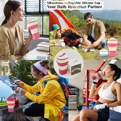 Collapsible Silicone Cup, Safe & Portable, for Hot & Cold Drinks, 18.6 oz (550 ml) - Travel, Camping, Office, and More – Desert Rose