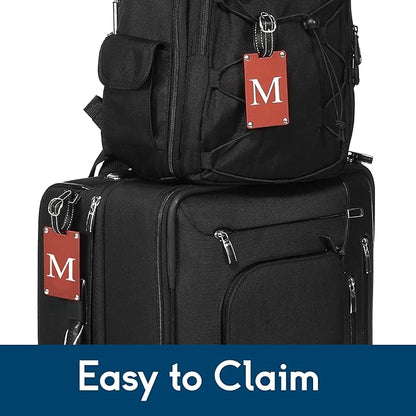 Premium 3-Layer Aluminum Luggage Tags by Fortuna - Easy to Claim, Laser-Engraved, Plastic-Free, and Eco-Friendly Luggage Tag Holders, 2-Pack, Red (M)