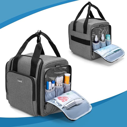 BAFASO Large Pill Bottle Organizer with 4 Inner Removable Pouches, Medicine Bag Come with Shoulder Strap (Bag ONLY),Gray