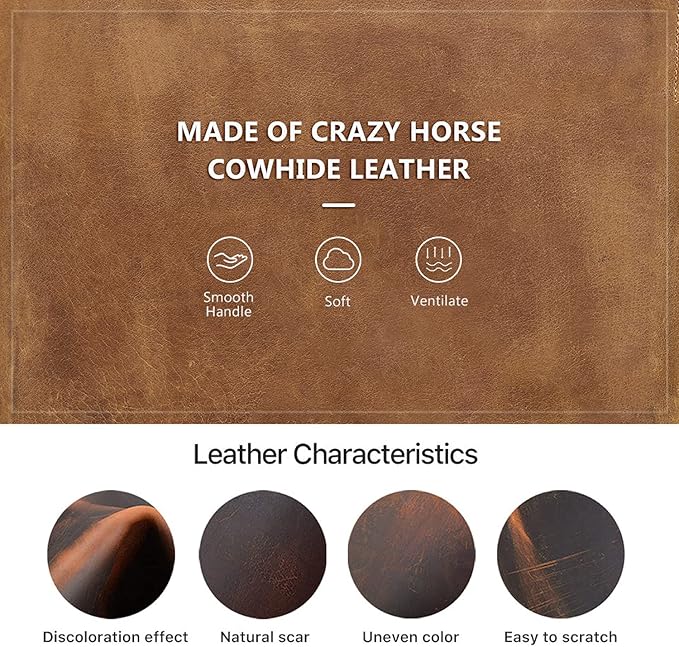 Electronic Organizer Zipper Bag, Top Grain Leather, Handmade Vintage Design, Portable Travel Electronic Accessories Storage Cases for Phone, USB Cables, Chargers, Hard Drive, Daily Cosmetics