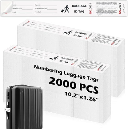 2000 Pcs Paper Hotel Luggage Tags with Transfer Tape On Back Luggage Tags Bulk Black Baggage Claim Check Tags Serial Numbering Claim Ticket Baggage Identification for Suitcase Motel Bag Storage