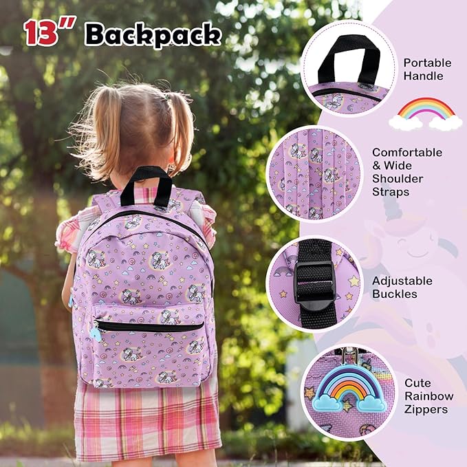 KOTEK Kids Luggage, 5 Piece Suitcase Set, 16” Hardside Spinner Luggage with Wheels, Toddler Carry on Luggage Airline Approved, Travel Rolling Suitcase for Boys Girls (Pink Owl)