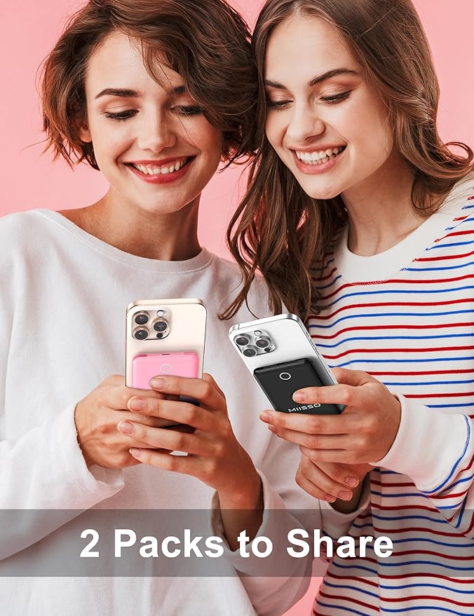 10000mAh Compatible with iPhone 15/16/17 and Android, Slim Portable Charger with Built in Cable, Power Bank Travel Charger External Battery Pack for Phone, 3 Output USB Type C, 2 Pack Black & Pink