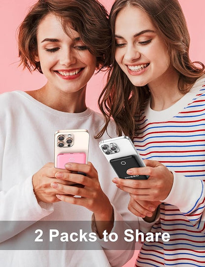 10000mAh Compatible with iPhone 15/16/17 and Android, Slim Portable Charger with Built in Cable, Power Bank Travel Charger External Battery Pack for Phone, 3 Output USB Type C, 2 Pack Black & Pink