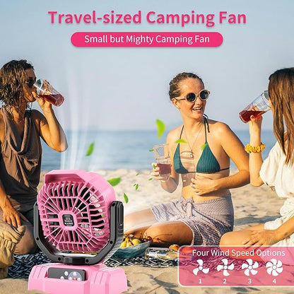 AVV 20000mAh High Speed Portable Camping Rechargeable Fan with Remote Control, Battery Powered with Auto Oscillating with Camping Essentials Accessories for Outdoor, Beach, Patio, Tent, Pink