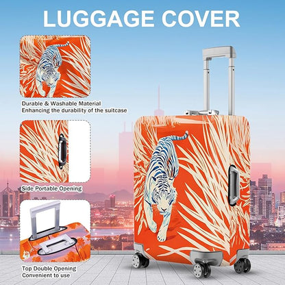 ANNA QUEEN Funny White Tiger Luggage Cover, Suitcase Protector with Bold Jungle Animal Print, Stretchable, Washable Travel Cover for 20-22 Inch Luggage