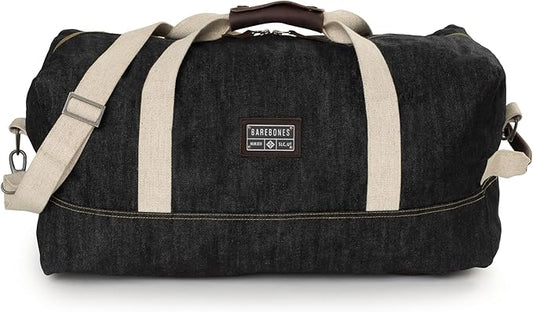 Barebones Neelum Duffel Bag – 40L Waxed Denim Travel Duffel with Full-Grain Leather Handles, Internal Pockets & Removable Strap – Durable Overnight or Weekend Bag for Men & Women