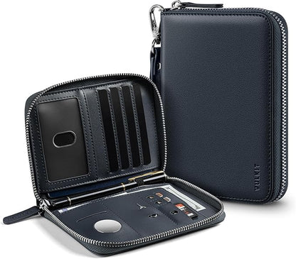 VULKIT Passport Holder for Travel with Airtag Slot, Premium Nappa Leather, RFID Blocking, Zipper Closure with Wrist Strap, Travel Document Organizer