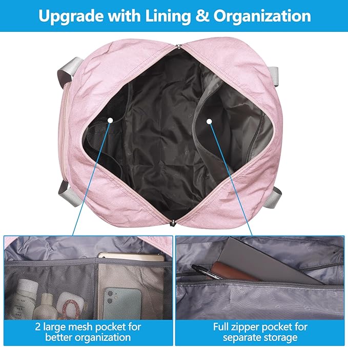 For Spirit Airlines Personal Item Bag 18x14x8 Foldable Travel Duffel Bag Underseat Carry-on Luggage for Women and men 30L(Pink)