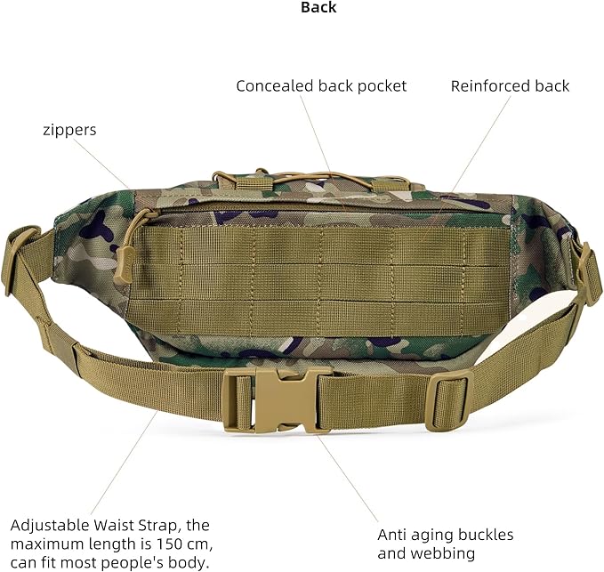 3.5L Military Tactical Fanny Pack | Molle, Quick Access, EDC, Hiking, Travel, Fit Most Men's Waist (Camo)