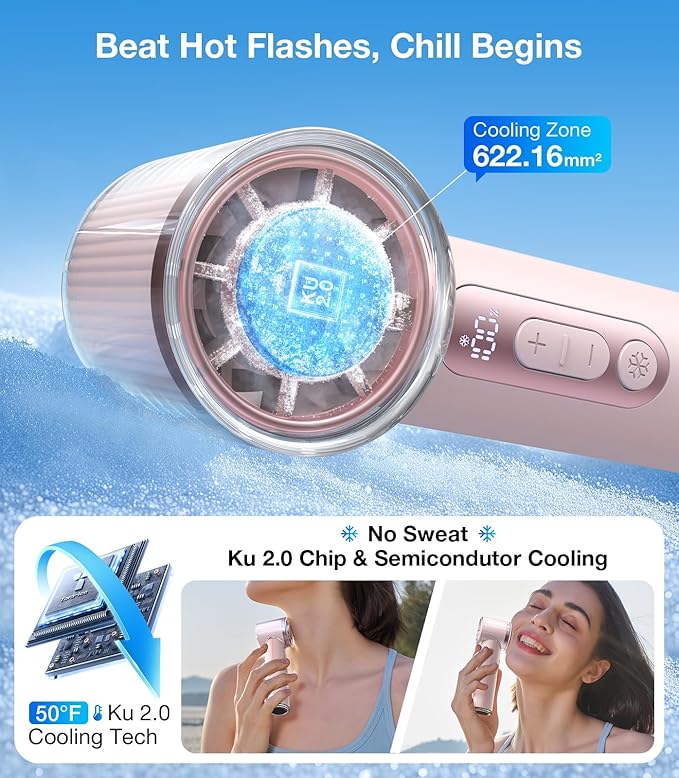 TORRAS COOLiFY iva Handheld Fan with Ice Cooler, [Chill by 50F] 0-100 Speed, Super Mini Powerful Portable Fan, 5000mAh Rechargeable Hand Held, Travel Essentials, Gifts for Dad Husband, Pink